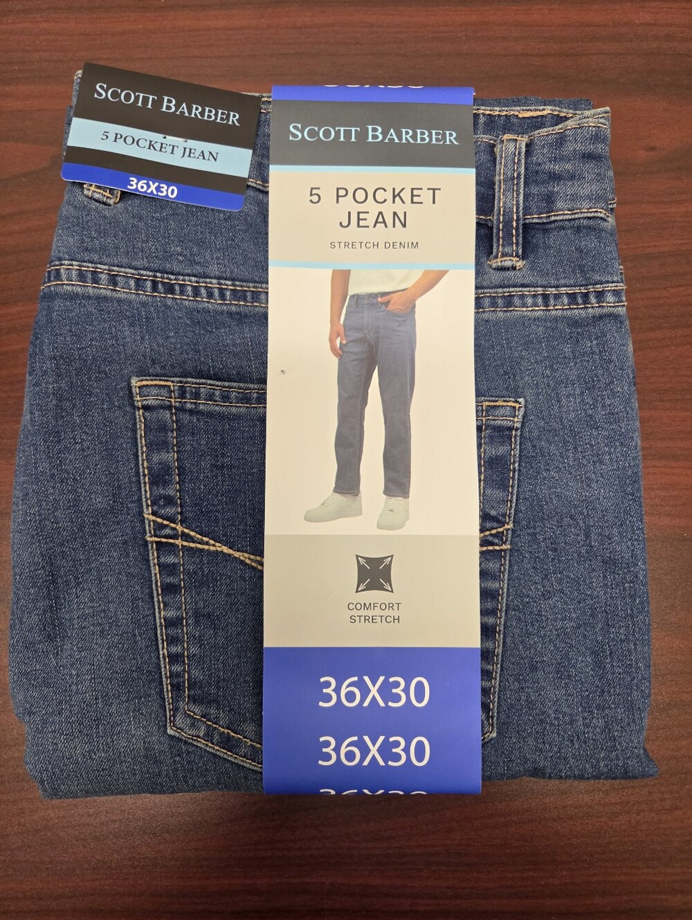 Scott Barber 5-Pocket Jeans — Comfort Stretch Denim - 36" x 30"  NEW